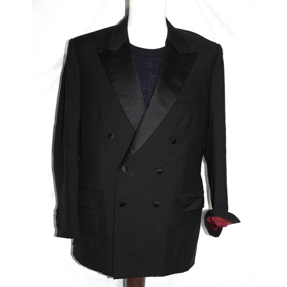 GRAHAM BROWNE BESPOKE Men's 42S Black Wool Tuxedo Double Breasted Jacket vtg